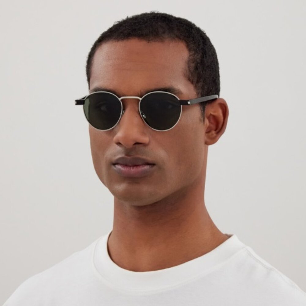 BRAND NEW Saint Laurent SL707 001 Silver Havana Grey Oval Unisex Sunglasses